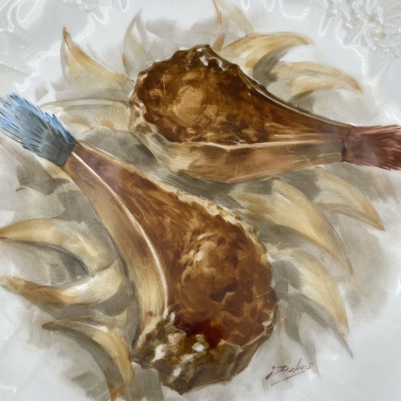 Antiques, Art, Vintage Limoges Flambeau Large Plater Lamb Chops Signed DU